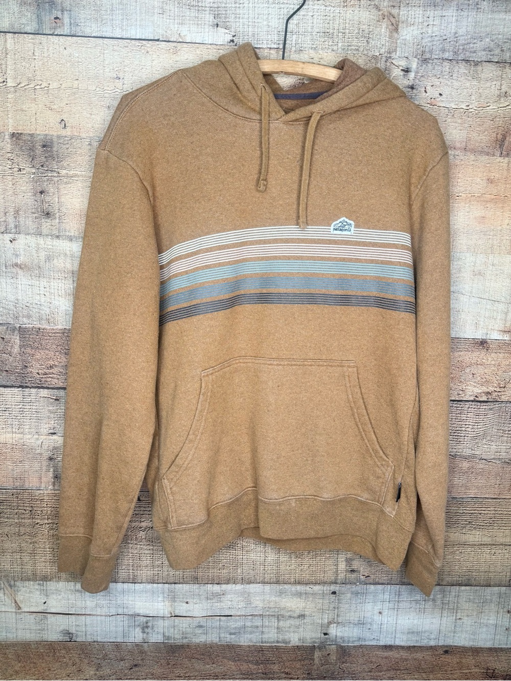 Patagonia Uprisal Hoodie Mens Sz M Brown Line Logo Ridge Stripe Pullover 39620